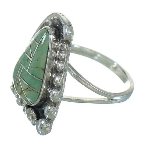Silver Turquoise Inlay Flower Southwest Ring Size 5 AX89155
